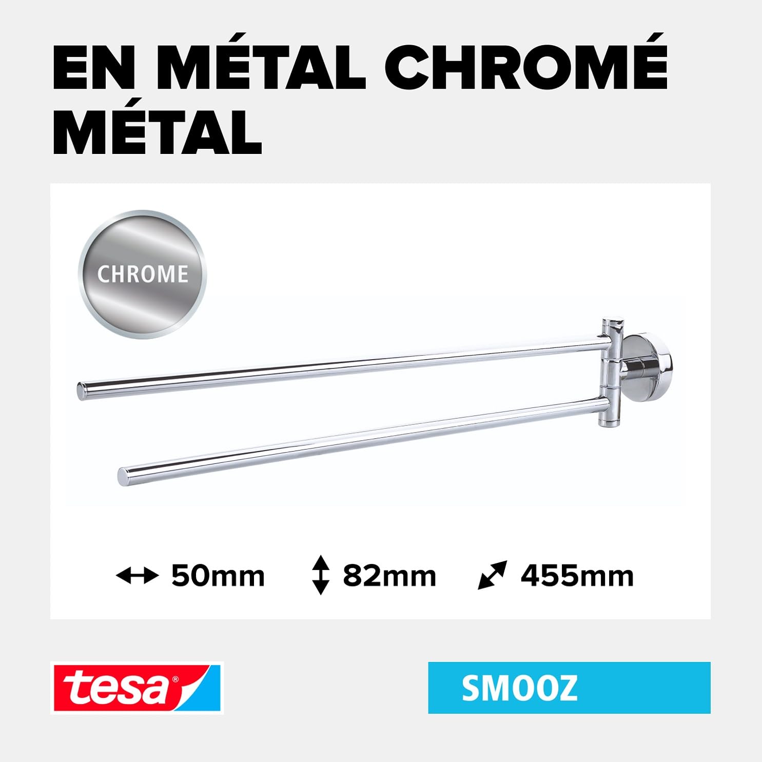 tesa tesa Smooz Porte-Serviettes anneau, finition brillante Métal Chromé, adhésif, technologie sans Percer, 130mm x 185mm x 50mm 40322-00000-00