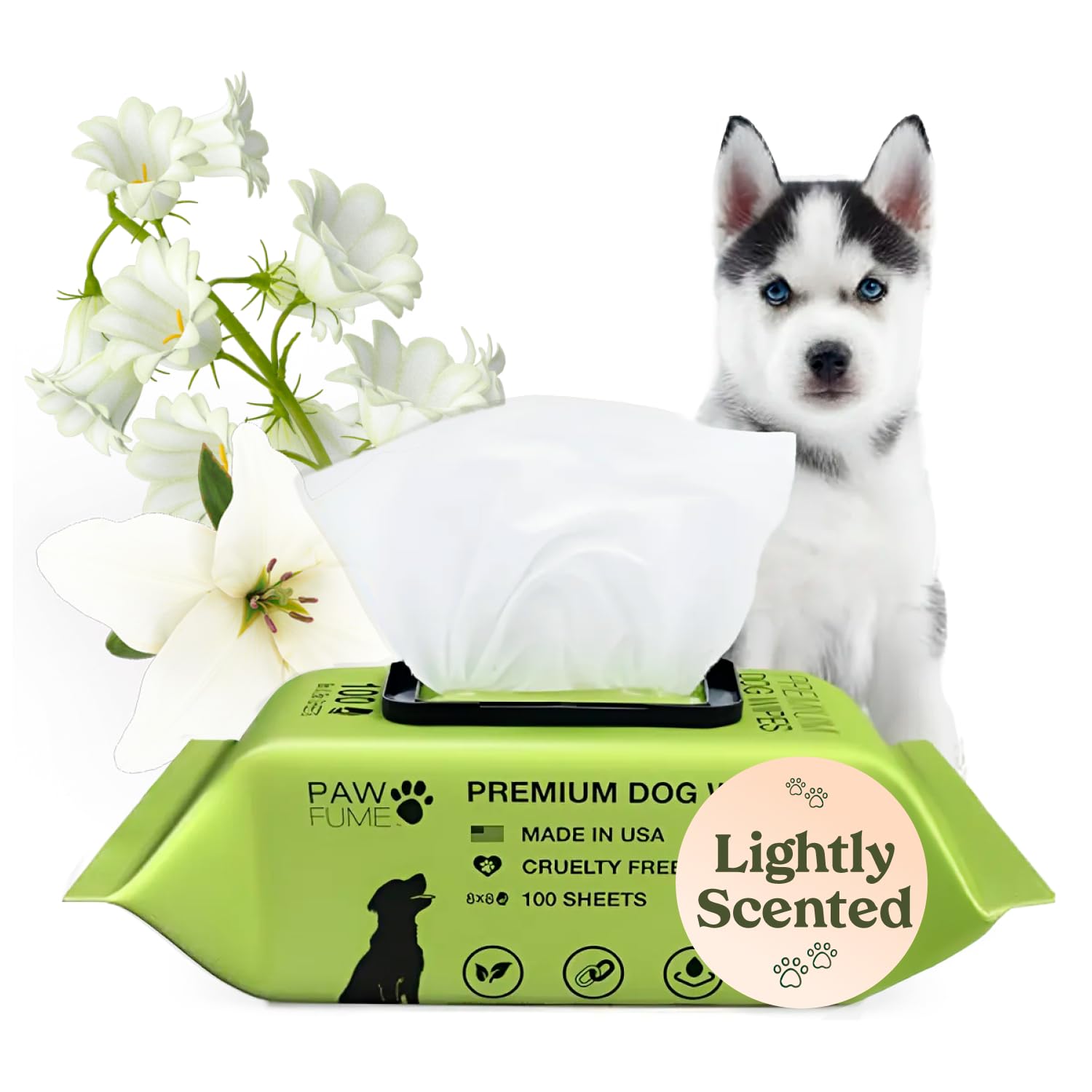 Pawfume Dog Wipes 100 Count, Pet Wipes – Hypoallergenic & Gentle Dog Wipes for Eyes, Face, Butt, and Paws – Cleaning & Deodorizing, Grooming Tear