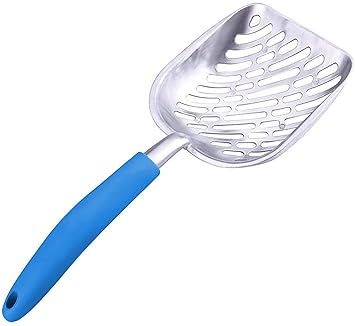 SunGrow Maine Coon Cat Litter Scoop, 14 x 5.6 x 1.6 Inches, Aluminum Alloy Shovel with No Scatter Sides, Gray Rubber Coated Handle, Easily and Efficiently Manage Pet?s Litter Box, 1 Pieces