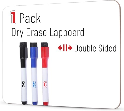 Mr. Pen - Pizarra portátil de borrado en seco, 11.75 x 8.9 pulgadas, doble cara con 3 marcadores de borrado en seco, mini pizarra de borrado en seco