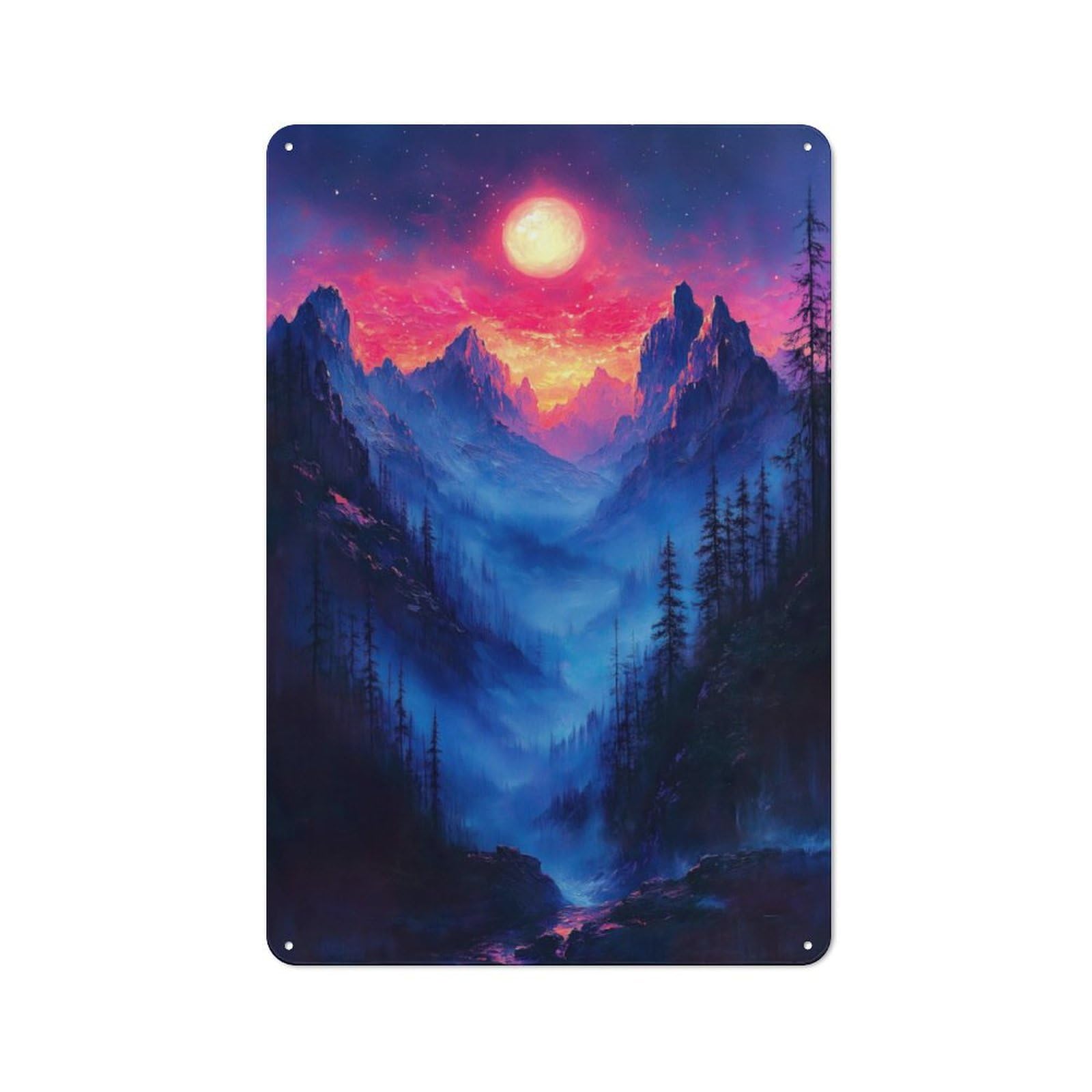 Junmoney Misty Forest Sunset Rustic Metal Sign 30X20cm Featuring For Garage Wall, Suited To Garage Decor Collectors