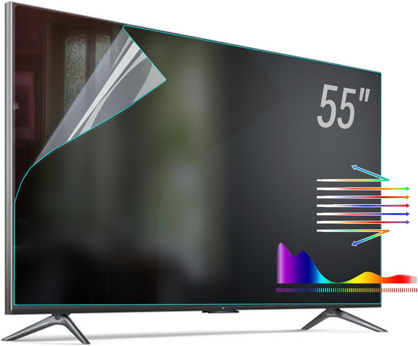 Anti Glare film for TV 55 Inch Blue Light UV Film for 55 Inch Screen Protector Anti Glare TV Screen Film Relieve TV Eye Strain Easy to Install TV Glare Stopper Matte Film 55" 1211*682