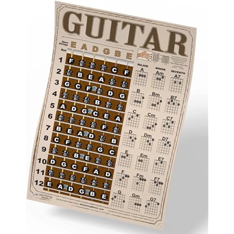 A New Song Music Guitar Americana Style Chord & Fretboard Note Chart Instructional Easy Poster for Beginners Chords & Notes 11"x17" Cover
