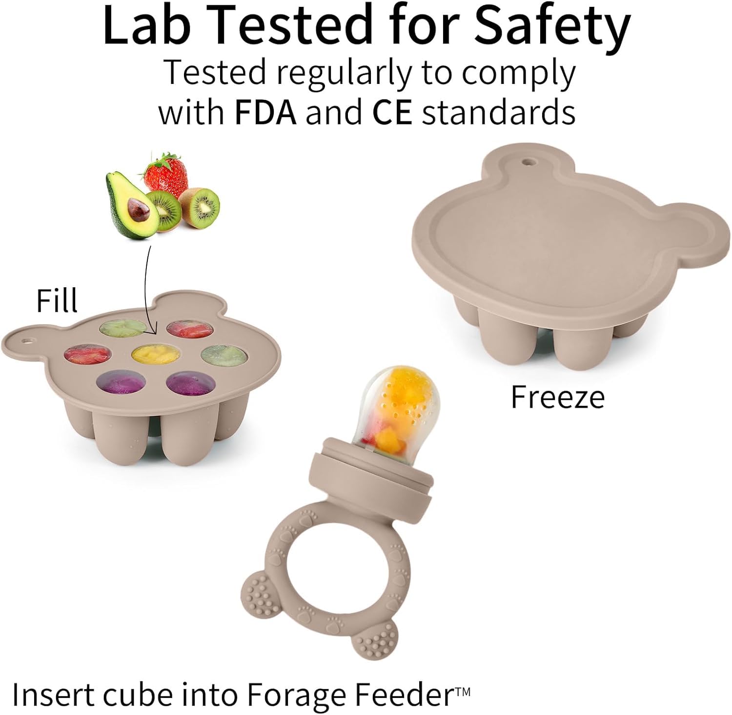 Mangeoire à fruits en silicone et lait maternel, plateaux de congélation pour nourriture pour bébé (sable)