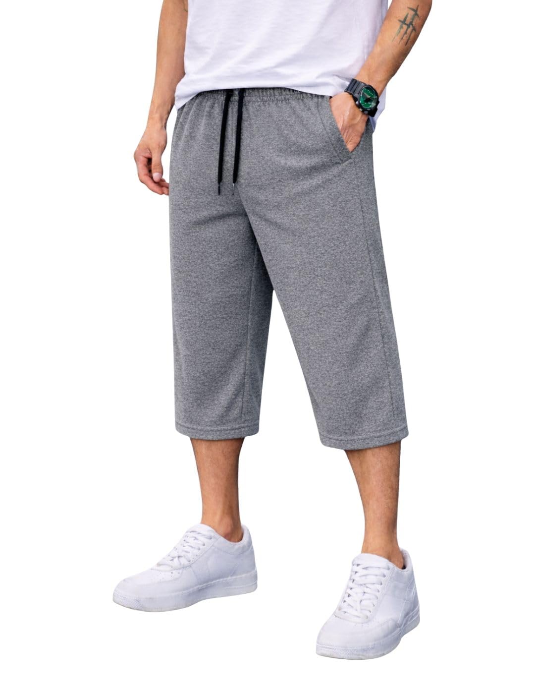 Men’s Sports Capri Pants | Lightweight Polyester Workout 3/4 Pants with Elastic Waist for Gym, Running & Training-M8325-image-19