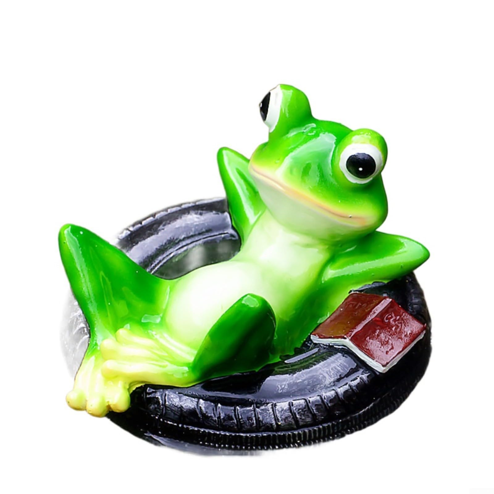 URPIZY Resin Floating Frog Ornament Garden Ponds & Water Features, Self-Floating Lily Pad Statue with Realistic Detailing, Green Decor Aquariums Fountains Terrariums 15x13cm(Swimming circle frog)