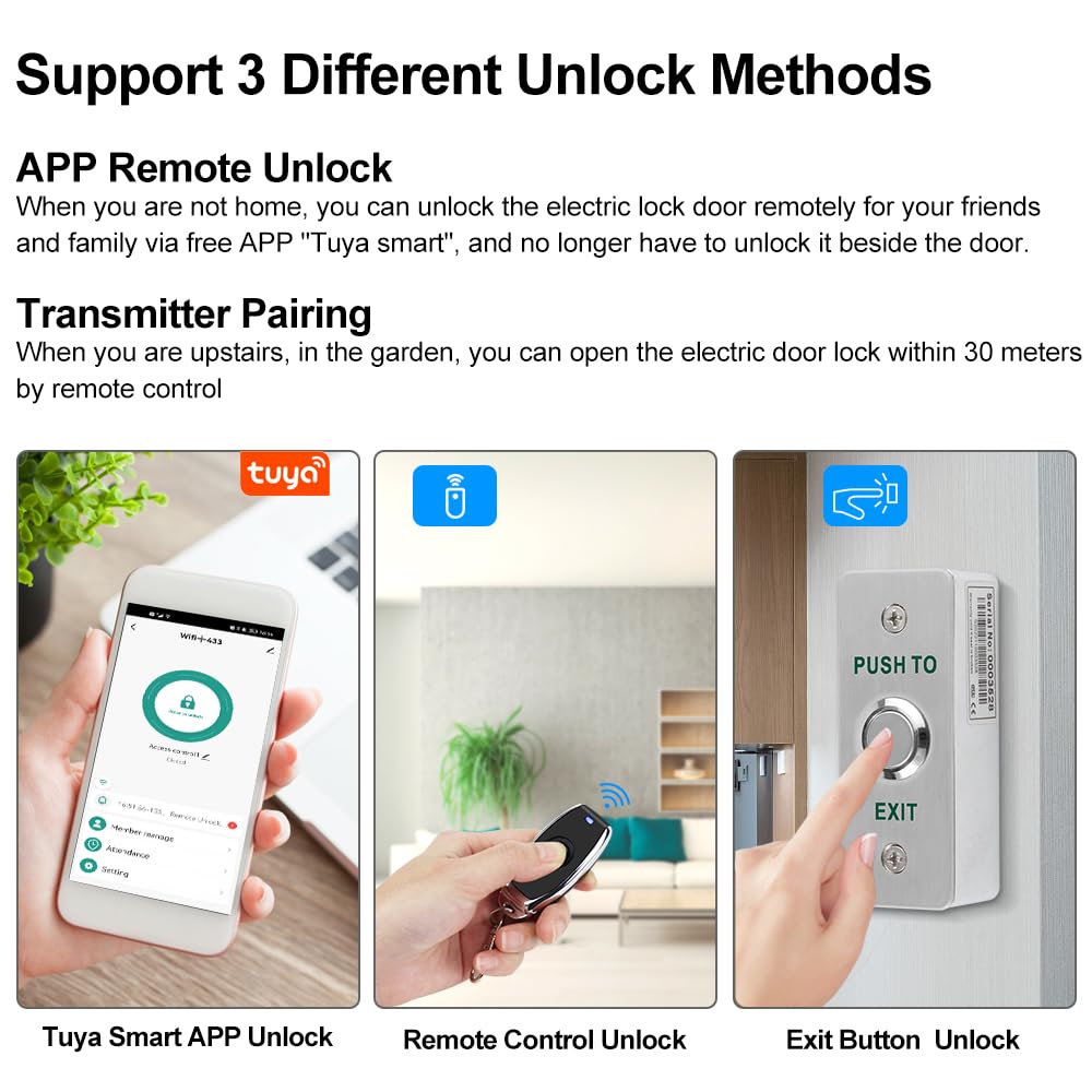 HERNAS Smart APP Kit de système de contrôle d'accès de déverrouillage d'accès WiFi, avec télécommandes/serrure magnétique 180 kg/adaptateur d'alimentation DC 12 V, temps de retard de verrouillage