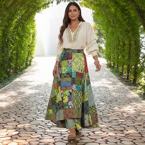 Image of Agan Boho Maxi Wrap Skirt for Women, Tie Dye Cotton Long Flowy Summer Skirt