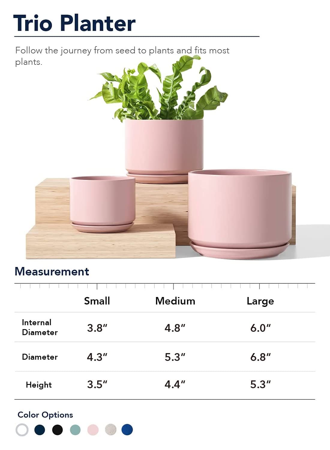 LE TAUCI Plant Pots, 11+13+17 cm Ceramic Planters, Set of 3 Flower Pots with Drainage Hole and Saucer - Image 3