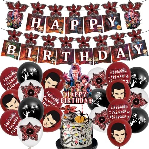 Stranger Occasion Provides, Stranger Birthday Occasion Provides Embrace a Stranger Birthday Banner 20 PCS Latex Balloons and a Stranger Cake Topper for Boys and Ladies Stranger Occasion