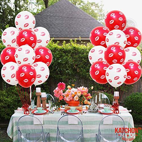 Red And White Kiss Balloons - 20 Pieces | Latex Red Lip Balloons | Lip Balloons For Romantic Decorations Special Night | Kiss Lips Printed Valentines Day Balloons For Anniversary, Proposal Decorations #TOP6