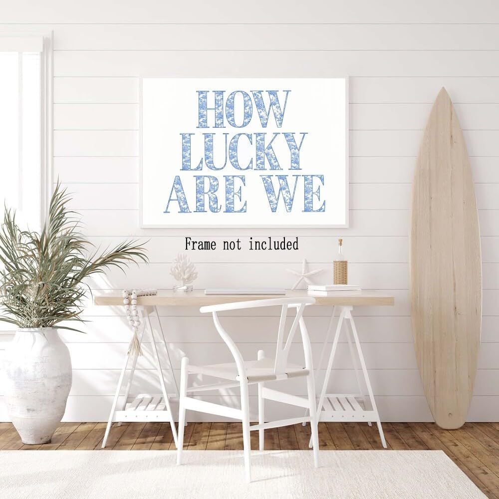 How Lucky Are We Print Wall Art, Trendy Grandmillennial Song Lyrics Art Canvas Wall Decor, Retro Blue Floral Aesthetic Positive Affirming Quote Poster for Apartment Bedroom Dorm 16x24inch Unframed - Image 6