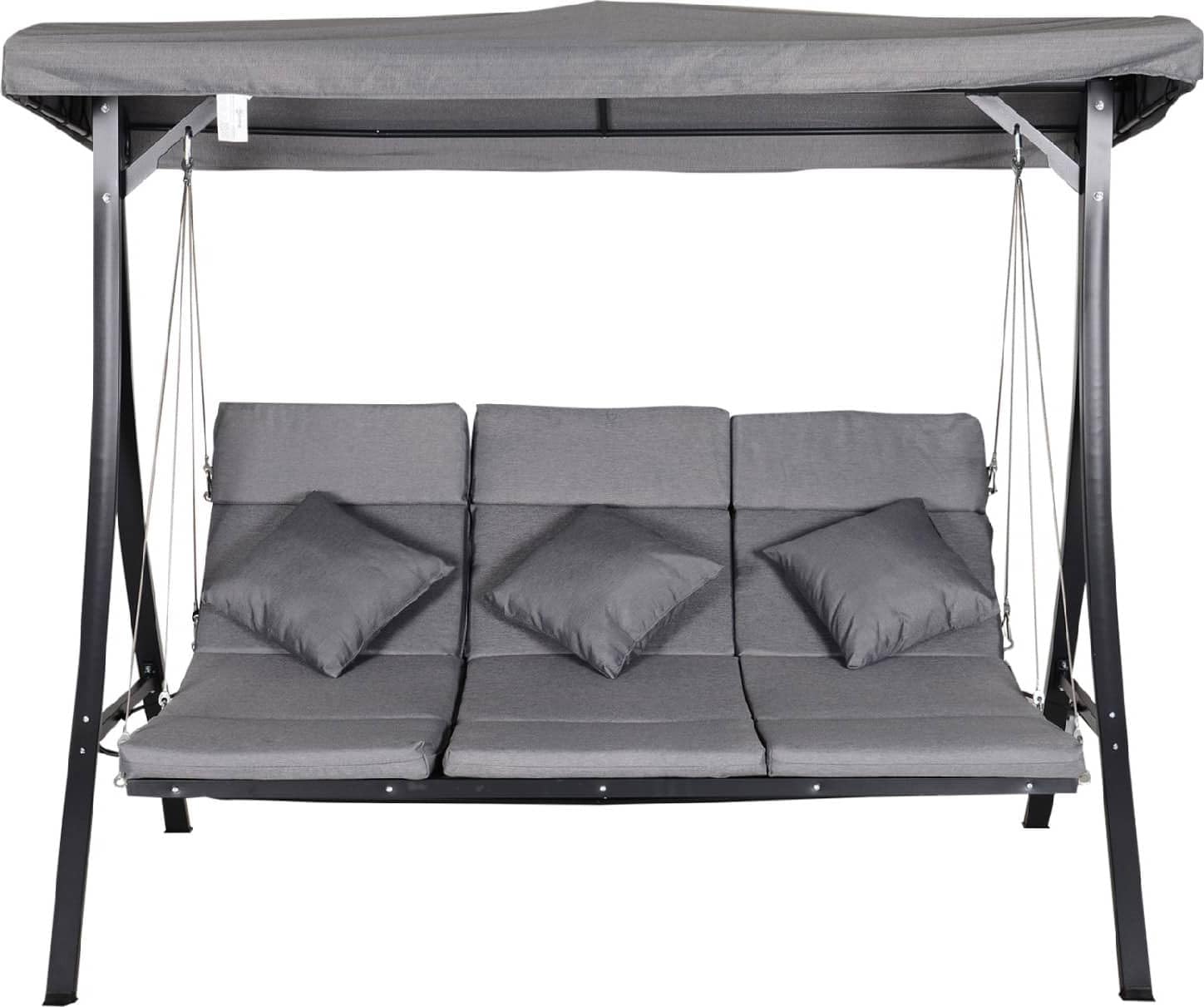 Dondolo da Giardino 3 Posti con Tettuccio Parasole in Metallo/Poliestere Dimensioni 200x115x168 cm Colore Grigio