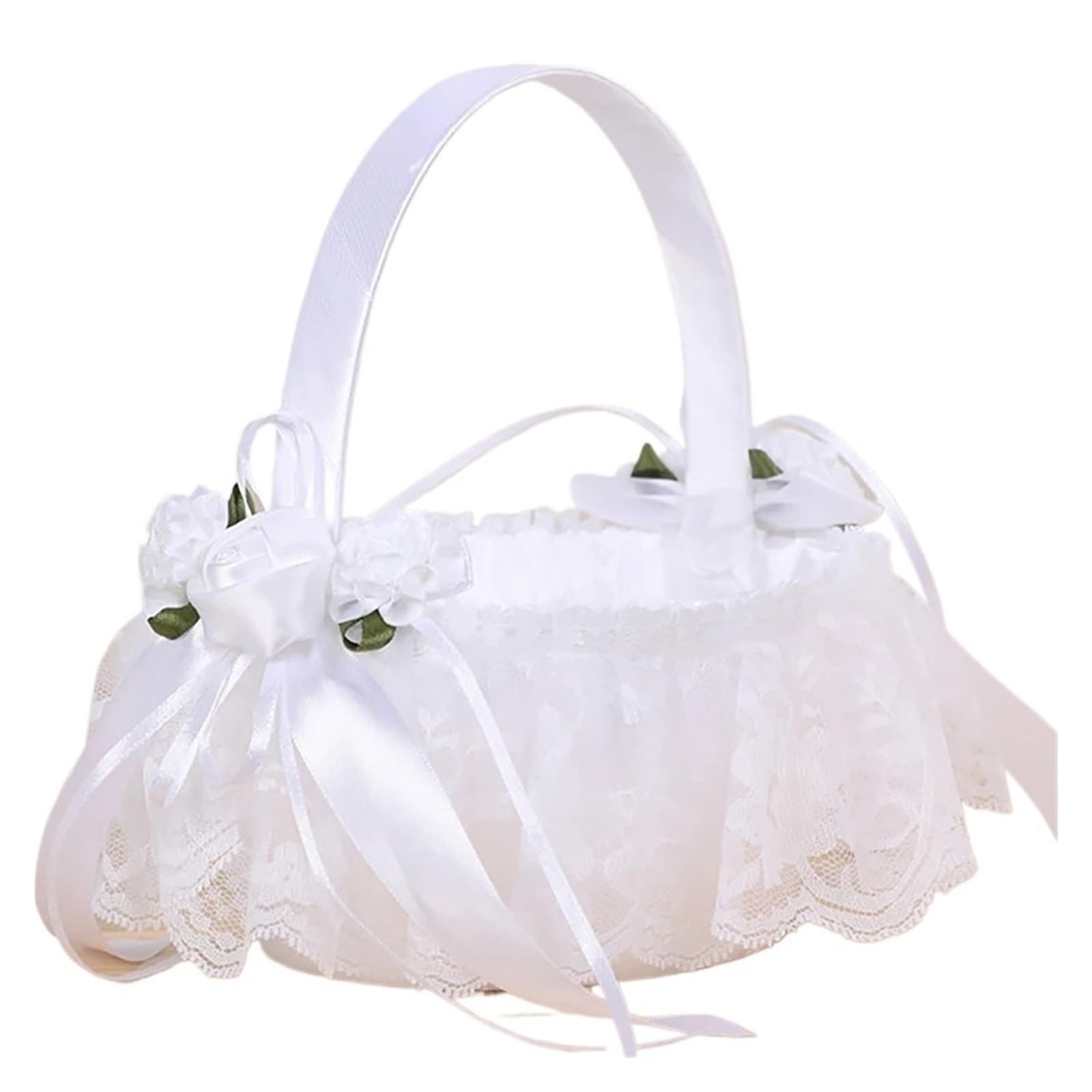 Wedding Petal Confetti Basket, Flower Basket White Satin Lace For Wedding Ceremony Home Decor