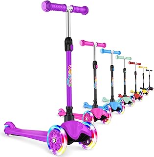 A1 Scooter for Kids Ages 2-6, 3 Wheel Scooter for Toddlers Girls Boys, PU Light-Up Wheels, 4 Adjustable Height, Lean to Steer, Non-Slip Deck, Three Wheel Kick Push Scooter for Children