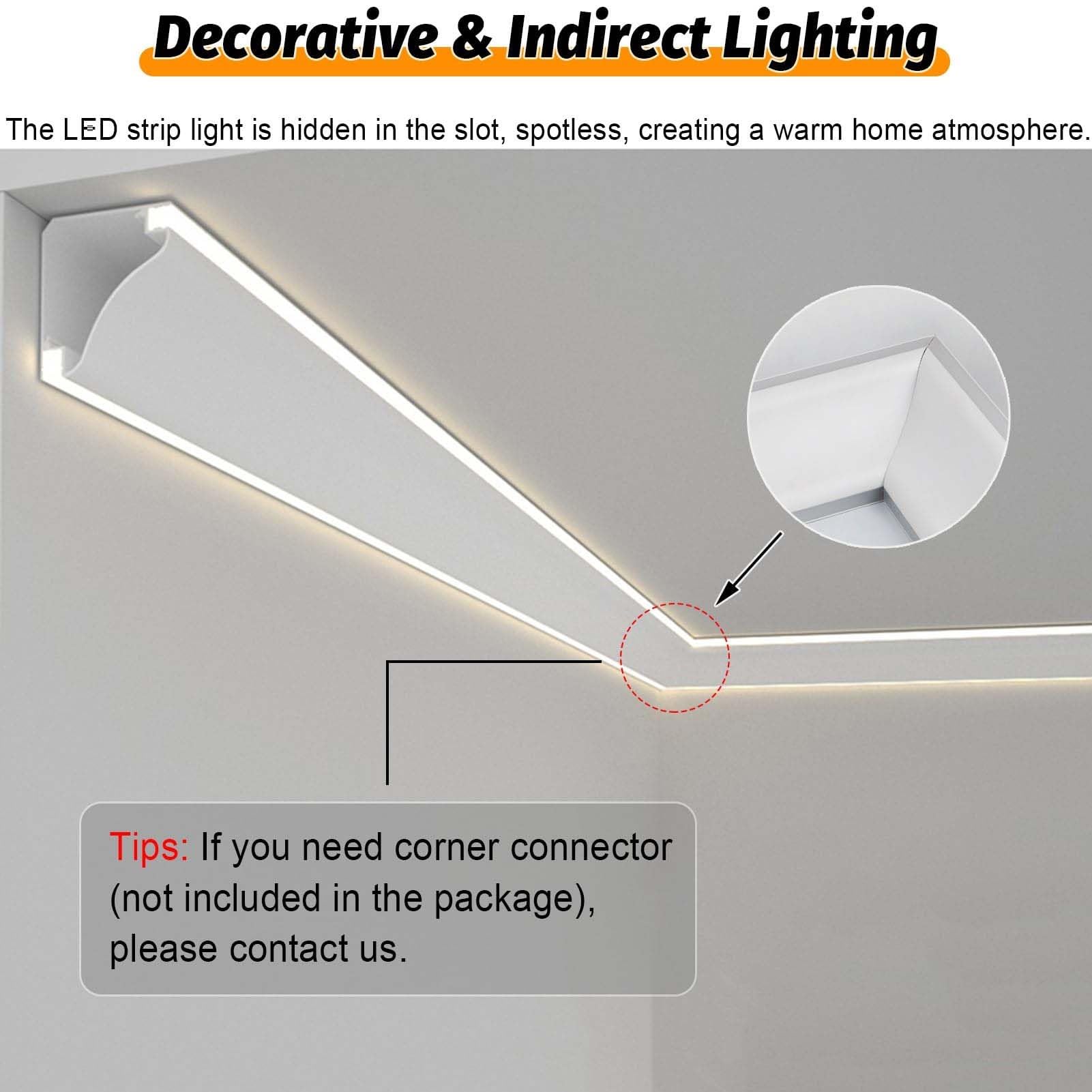 Reflektory sufitowe LED, dwustronny zestaw oświetleniowy do pasków 8 mm, aluminiowa listwa przypodłogowa z diodami LED do krawędzi ścian i sufitów(30 m (98,4 stóp))