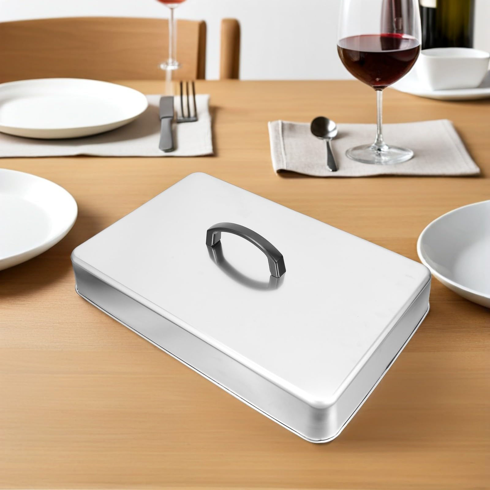Ciieeo Rectangulaire Cloche Température en Inoxydable Acier Couvercle, Anti-éclaboussures Résistance, à Haute pour Plancha, pour Barbecue Intérieur
