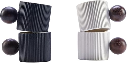 Miniatura 17 de Mini tazas de cerámica para café expreso, tazas Demitasse con mango redondo de madera, rayas verticales, tazas de té (negro/blanco, 2 unidades)