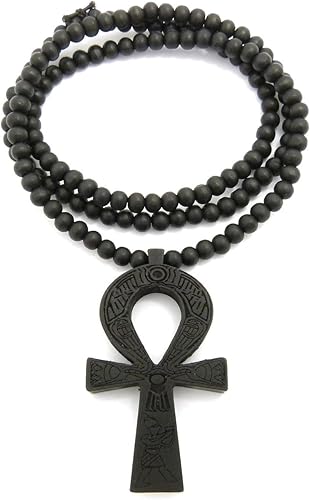 Fashion 21 Colgante de cruz egipcia Ankh de 0236in collar de cuentas de madera extensible de 0236in 3 colores disponibles