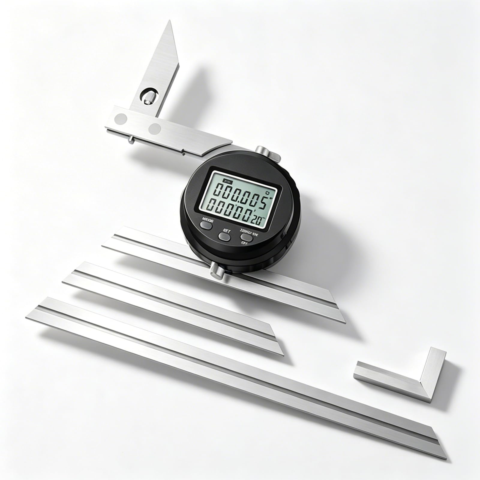 Goniómetro Universal Desmontable De Acero Inoxidable, Buscador Y Medidor De ángulos Ajustables (0-360°) con Pantalla Digital LCD, Resolución De 0,005° Y Diseñado para Carpintería