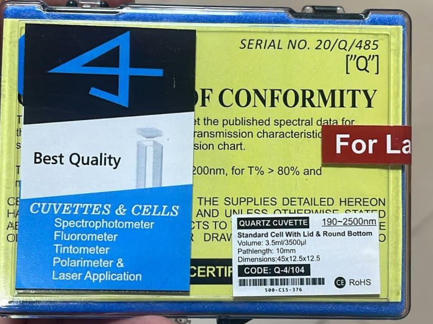 New UV Quartz Cuvette For Spectrophotometer, Pathlength 10mm, Volume 3.5Ml