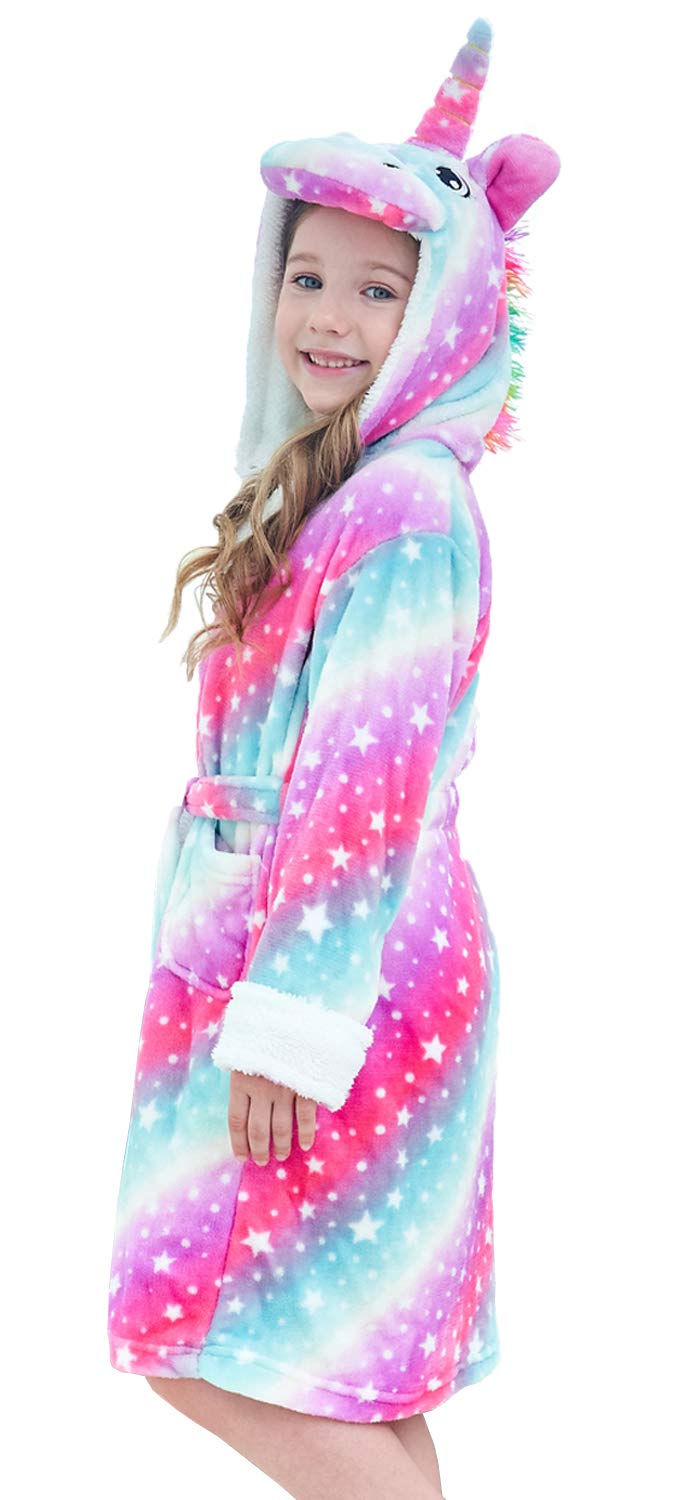 XmasPJSBoys Girls Bathrobes Toddler Kids Hooded Robes Plush Soft Coral Fleece Pajamas Sleepwear for Girls Boys