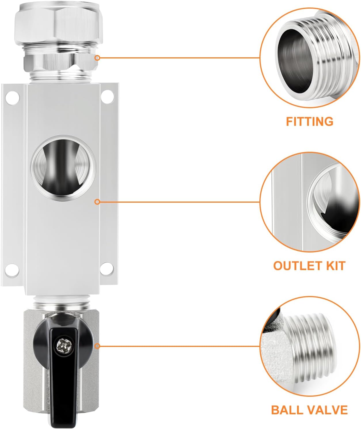 GASHER 1Pc Air CompressorAir Outlet Aluminum Blocks for 3/4 Inch Tubing System with 1/2 Inch NPT Outlet Port(Tall）