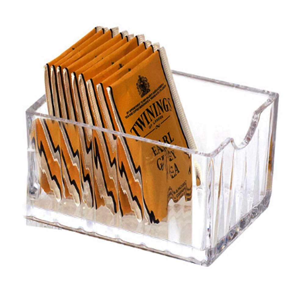 Acrylic Tea Bags Caddy Organizer, Chest Box, Holder for Coffee Bags, Small Packets, Sweeteners, 11x6.5x6.5cm, 1 Divided Section, YTBH-8330