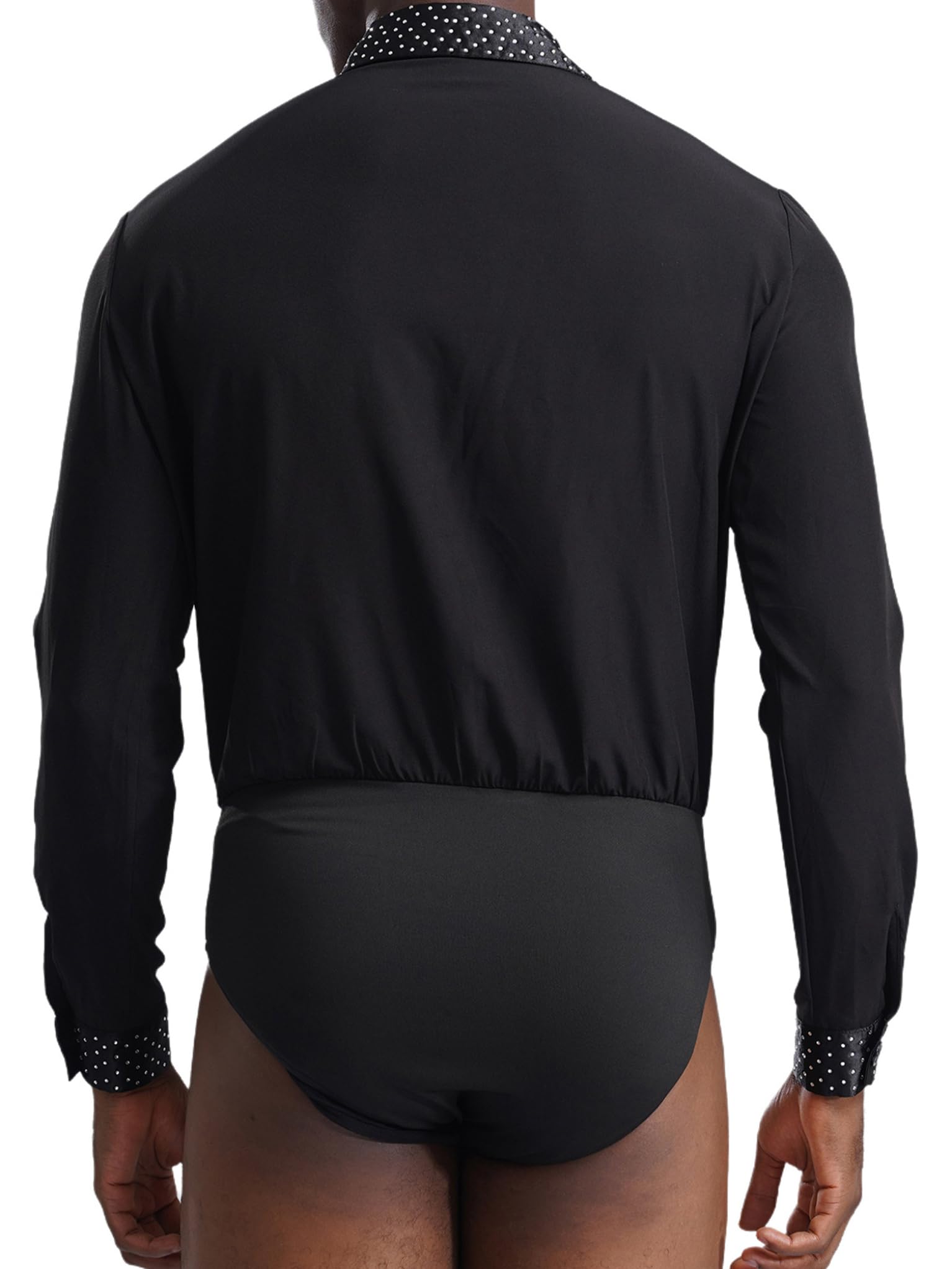 TTAO Camisa latina para hombre, cuello en V, brillante, body de una pieza con botones en la entrepierna, maillot de baile, disfraz de salsa, samba, chacha, moderno, disfraz de danza