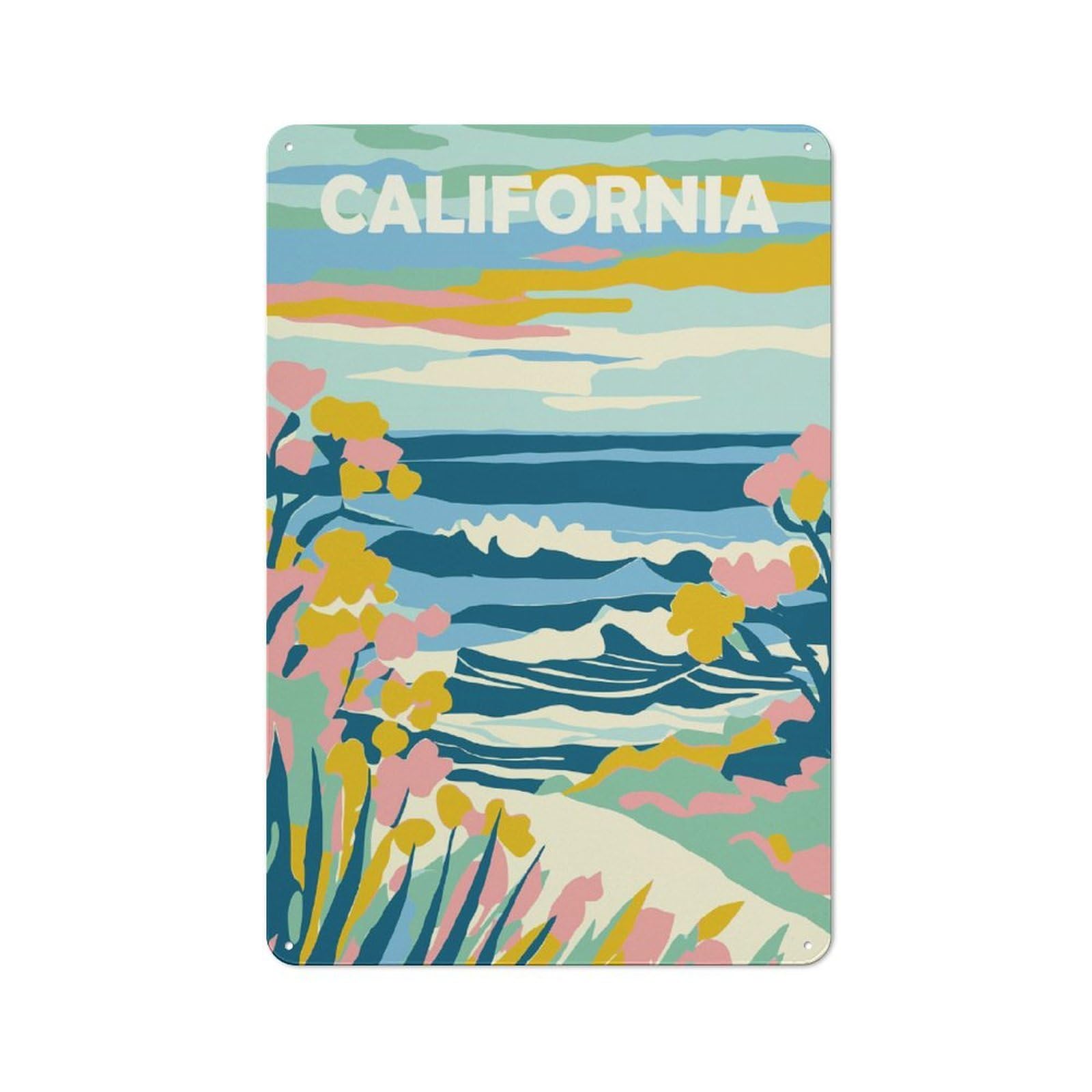 Junmoney Style-2 Metal Wall Sign 30X20cm Featuring California Travel Poster For Garage Or Workshop, For Garage, Workshop And Man Cave Decoration