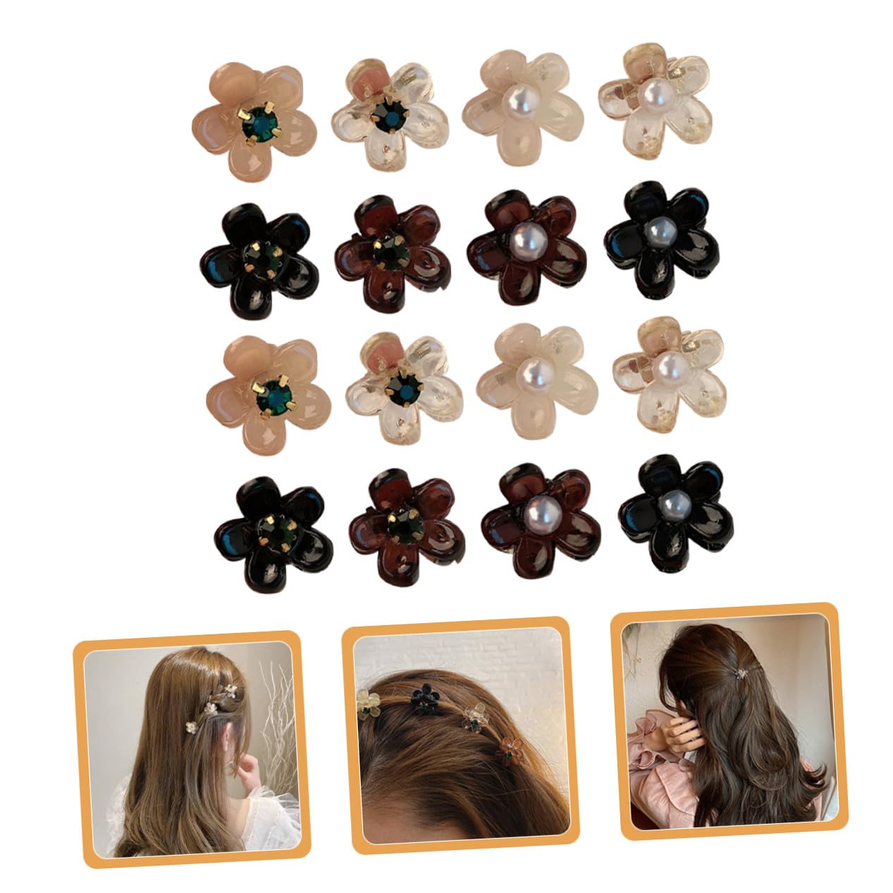 VICASKY Fermagli per Chioma a Forma di Fiore Piccoli Fermagli Artiglio 16 Pezzi in Plastica Accessori per Acconciature Eleganti per Bambine per Matrimonio e Altre Occasioni