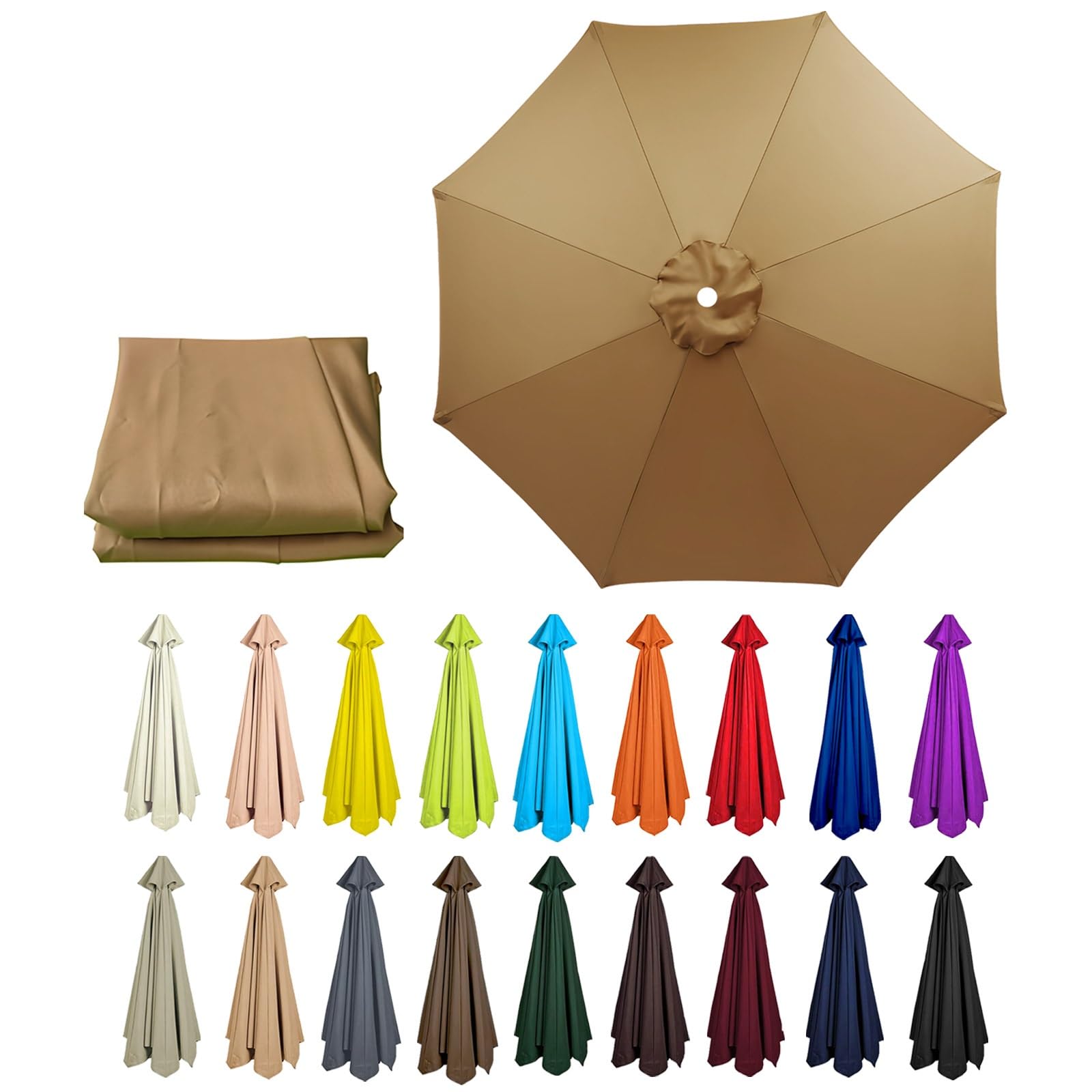 6/8 Arms Outdoor Replacement Canopy | Patio Umbrella Cover | Anti-ultraviolet Market Umbrella Top | Breathable | Washable | for Outdoor Patio Garden Beach(Khaki,8 ribs: 2.5m/8.2ft)