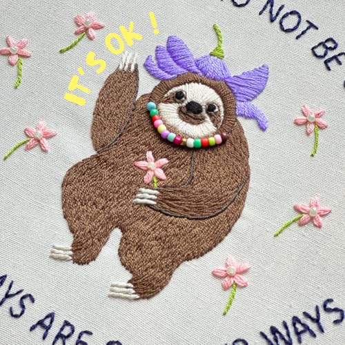 Image of La glaneuse Embroidery Kit for Adult, Beginner Embroidery Kit with Cute and Funny Animal Pattern, Seven Simple Stitches to Get a Positive Sloth, Mental Health and Stress Relief Gift for Him /Her
