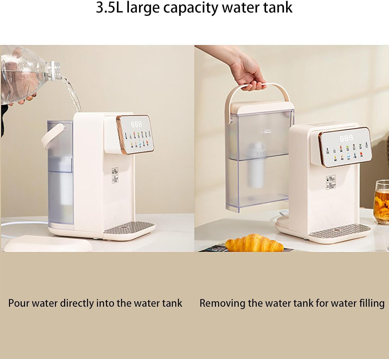 2000W 水道水 ウォーターサーバー, 瞬間熱湯 給湯ポット, 取り外し可能 3.5L 大容量 水タンク ウォーターサーバー, お