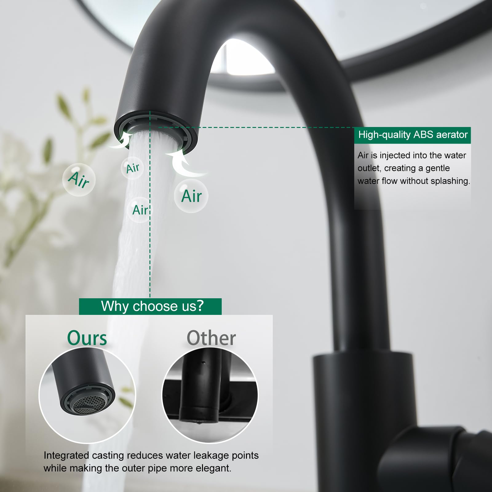 VOTON Bar Sink Faucet Bathroom Kitchen 360 Rotatable Faucet Matte Black Single Hole Bathroom Faucets Modern Small Mini — view 3