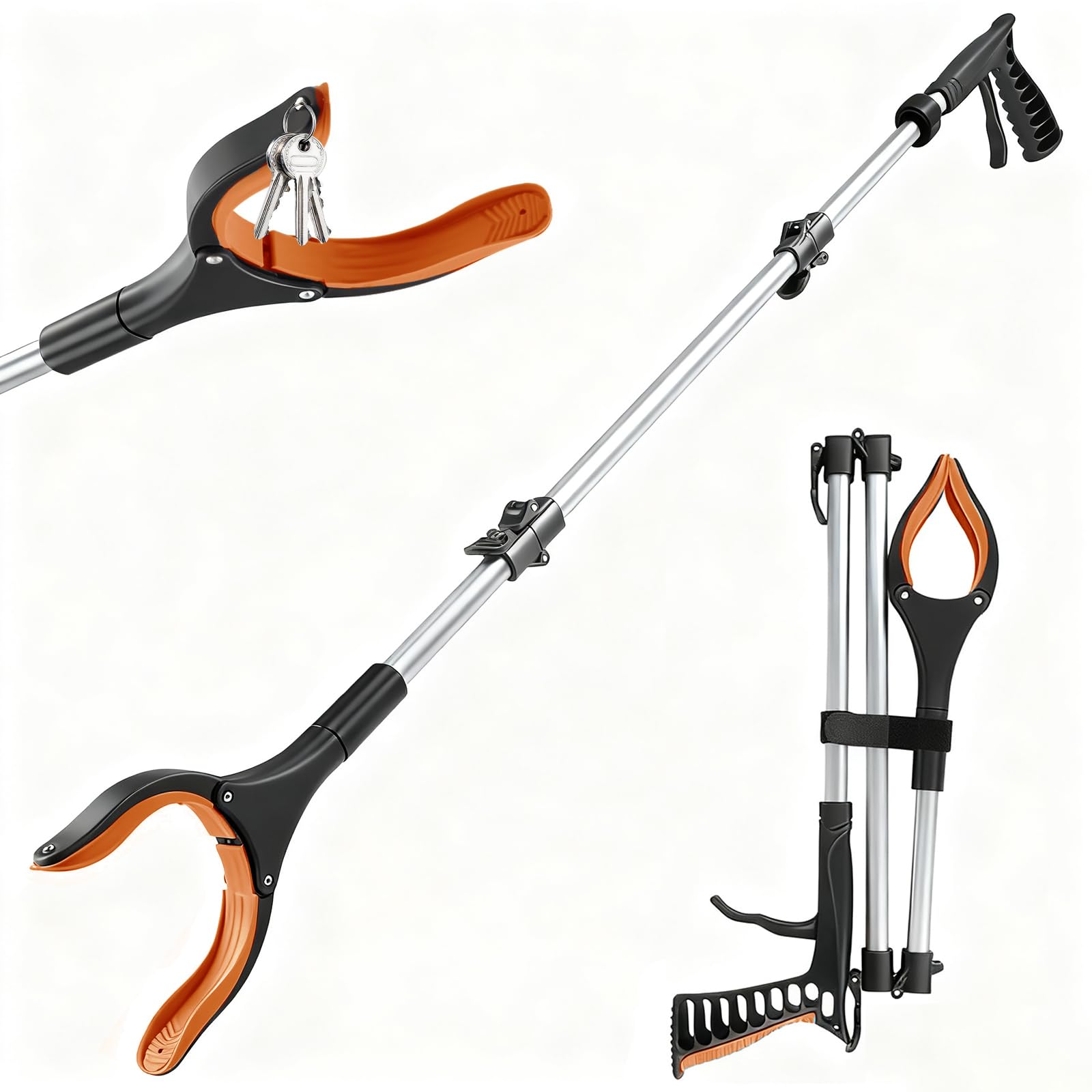Foydream 110 cm Gripping Pliers for Seniors, Garbage Gripper with Telescopic Handle, Waste Pliers, Foldable with Magnet, for Seniors, Disabled Pregnant Women, Waste Collector, Garden, Orange