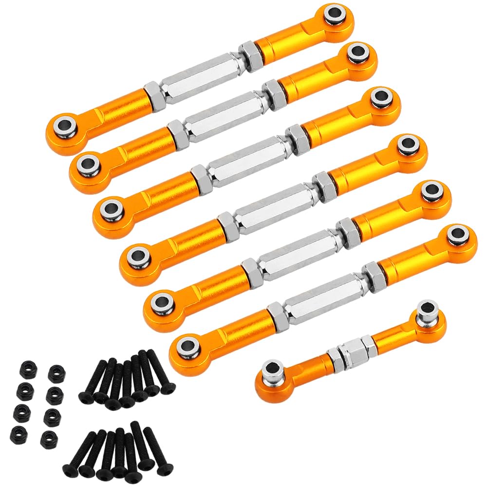 RZXYLRC Adjustable Stainless Steel Turnbuckles Set/Camber Links with Rod Ends Set for Traxxas Slash 4X4/2WD, Rustler4X4/2WD, Stampede 4X4/2WD VXL, Nitro Slash/Rustler Upgrade RC Car Parts (Orange)