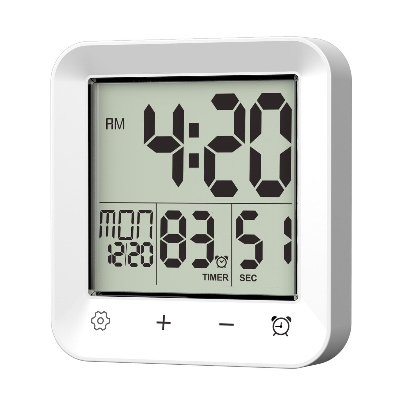 Carotoe White Wall Clock Shower Timer Digital Bathroom Alarm Clock Kitchen Cooking Countdown Timers Digitals Shower Clocks Waterproof With Timer