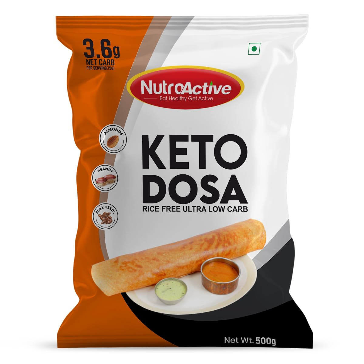 NutroActive Keto Dosa Mix, Low Carb Gluten Free - 500 gm