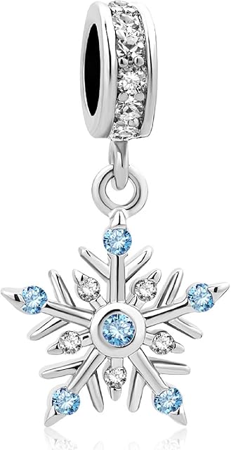 KunBead Jewelry Christmas Snowflake Dangle Charms Compatible with Pandora Bracelets