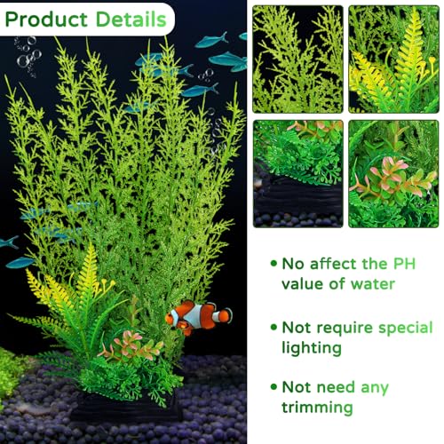 QUOZUO Aquarienpflanzen Groß, 3 Stück 32cm Grüne Aquarium Dekoration, Kunststoffpflanzen für Aquarium