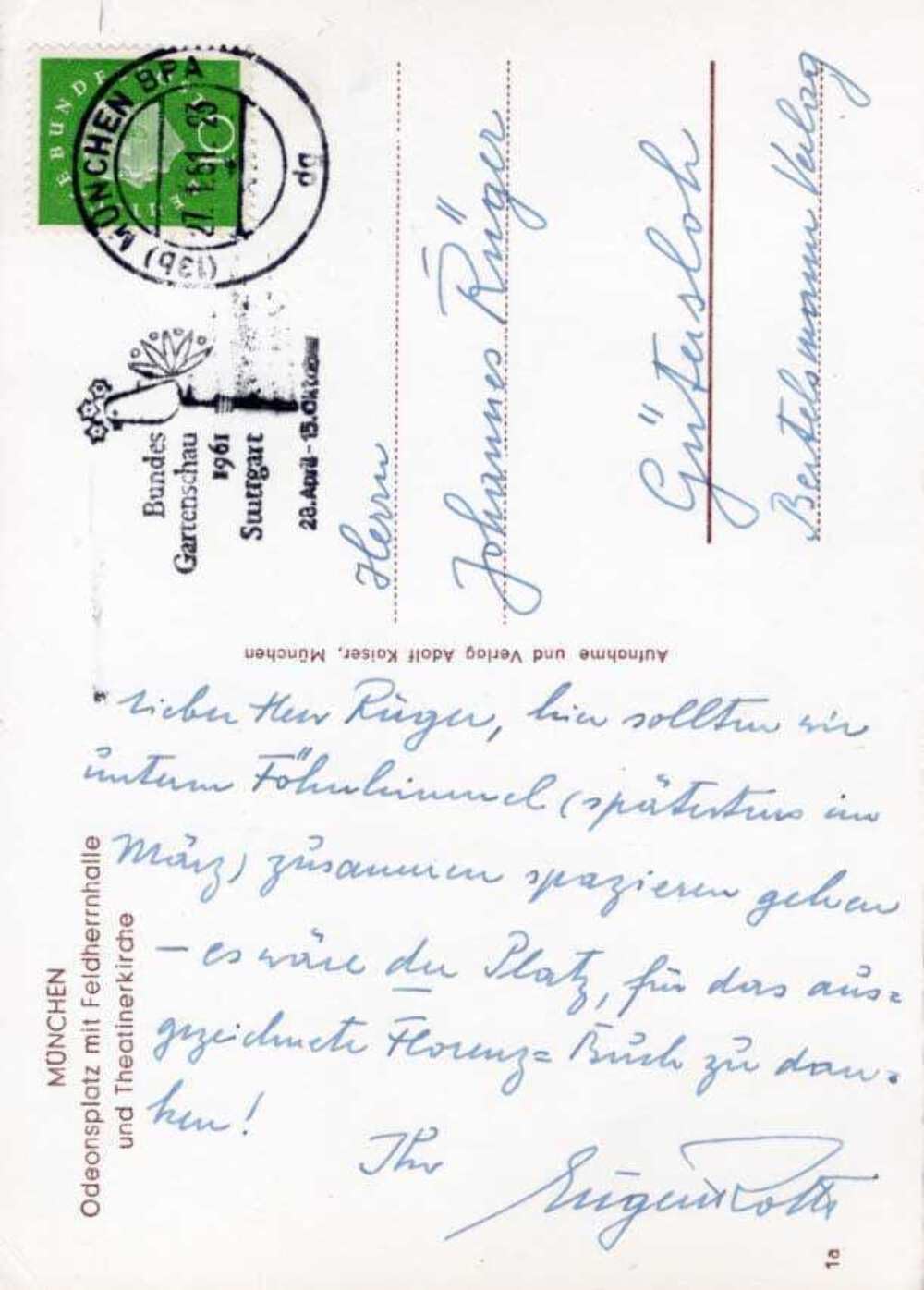 Eugen Roth autograph, German lyricist and poet, handwritten postcard signed