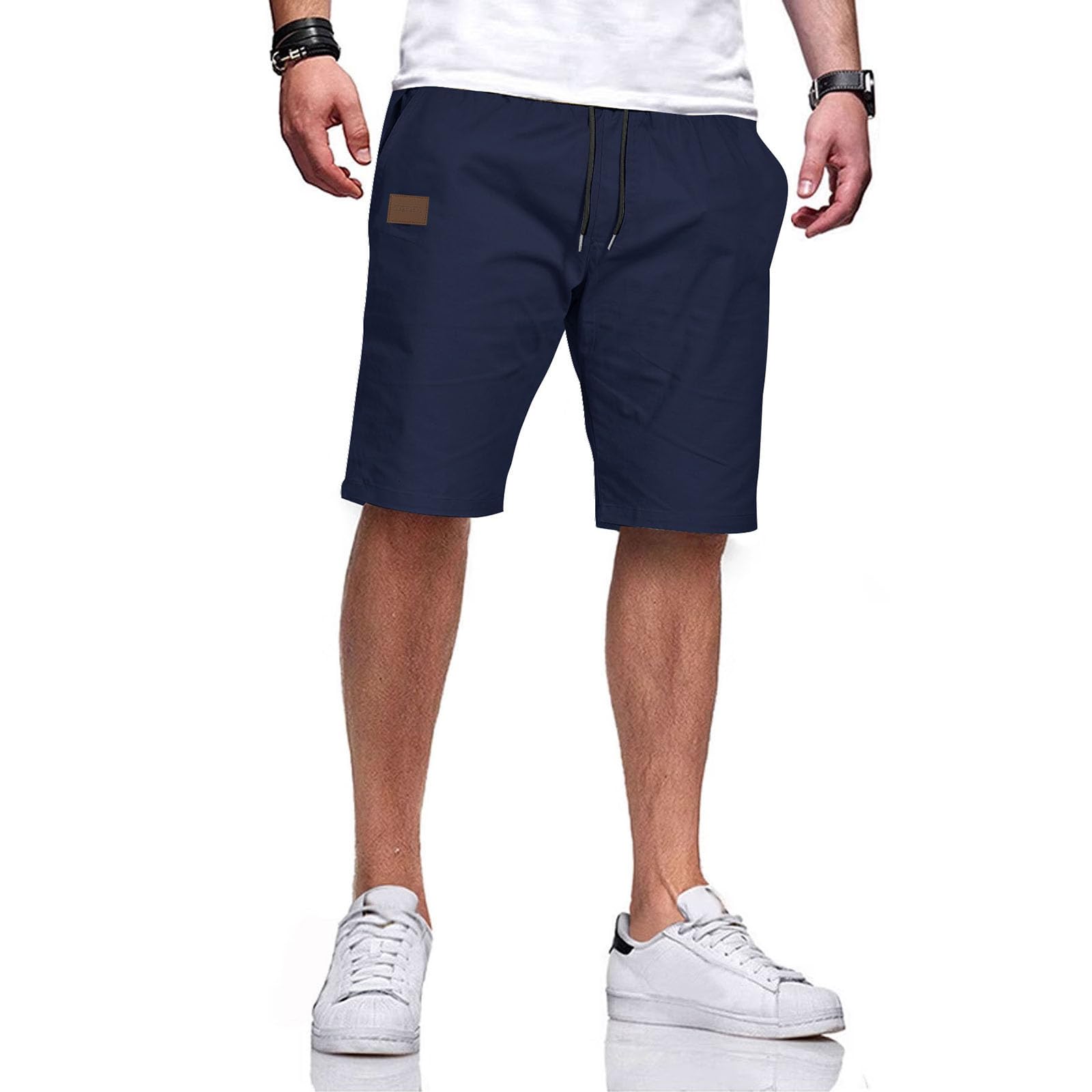 Ougelebo Kurze Hosen Herren Baumwolle Elastische Taille mit Tunnelzug