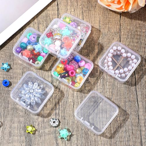 Image of Qianyu 31 Pcs Small Bead Storage Containers Mini Clear Plastic Rectangle Transparent Organizer Box Cases with Hinged Lids for Organizing Craft Tiny Items and Jewelry Making Supplies
