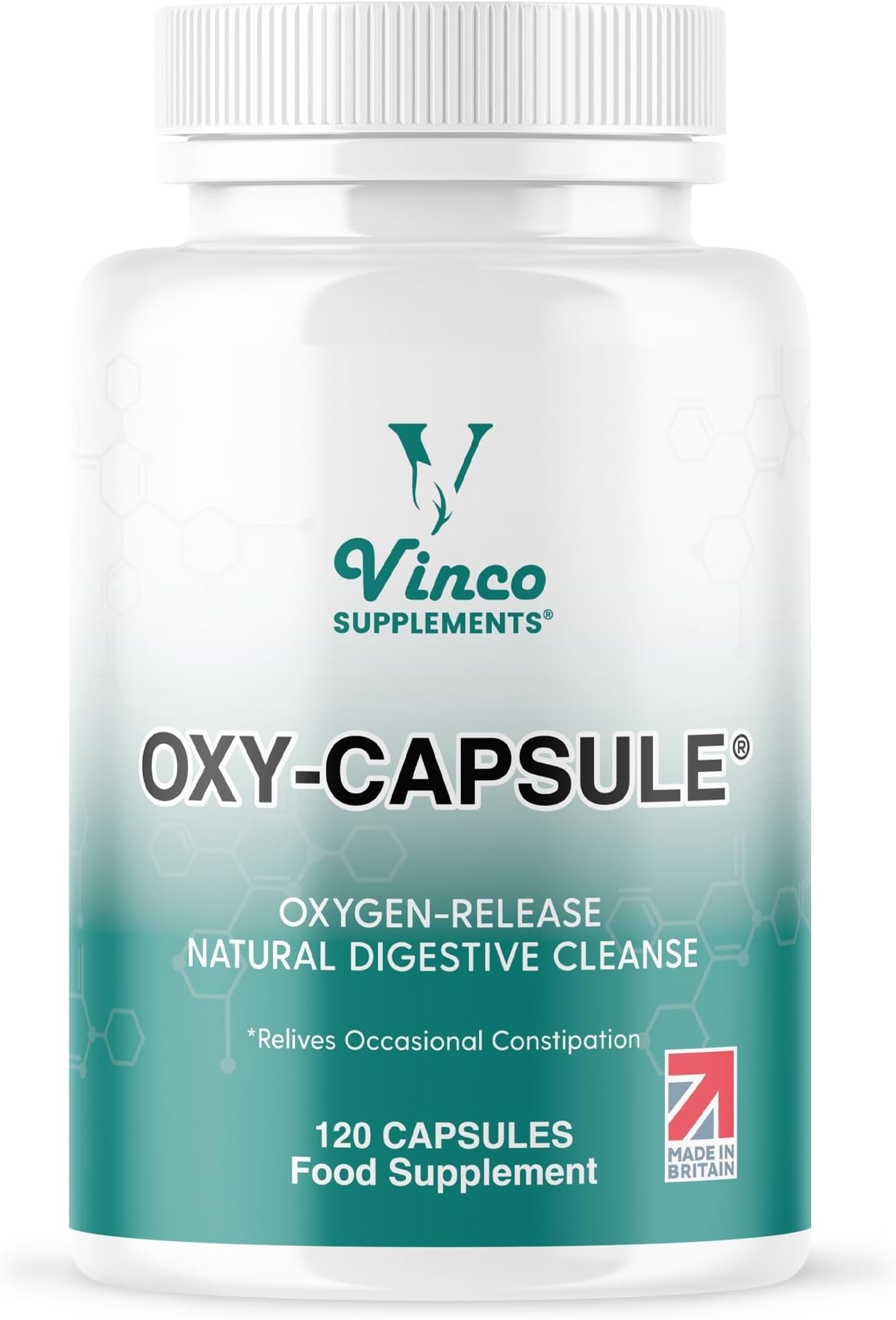 Vinco Supplements Oxy-Capsule Magnesium Compound - Vegan Oxygen Powder Natural Colon Cleanser - Gas Relief, Bloating Relief, Constipation Relief - Intestinal Cleanser for Adults - 120 Count