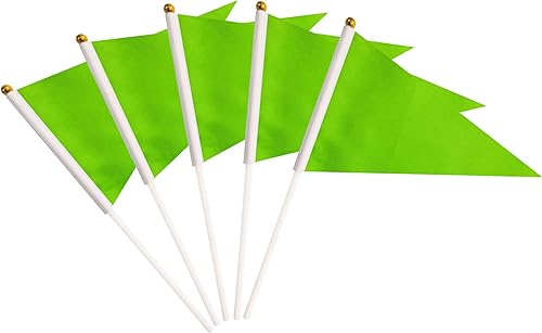 Paquete de 25 banderas de banderines verdes, pequeñas banderas de mano de color sólido de graffiti en palos, celebración de eventos de fiesta,