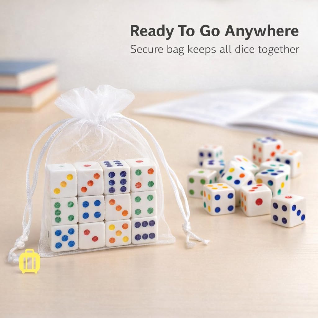Multi-Color Bunco Dice Set – 12 Premium 16mm Fast-Play Dice with Organza Bag – Easy Color Matching for Bunco Night, Party Games, Group Play & Decorations – Twilight Bunco Events Upgrade