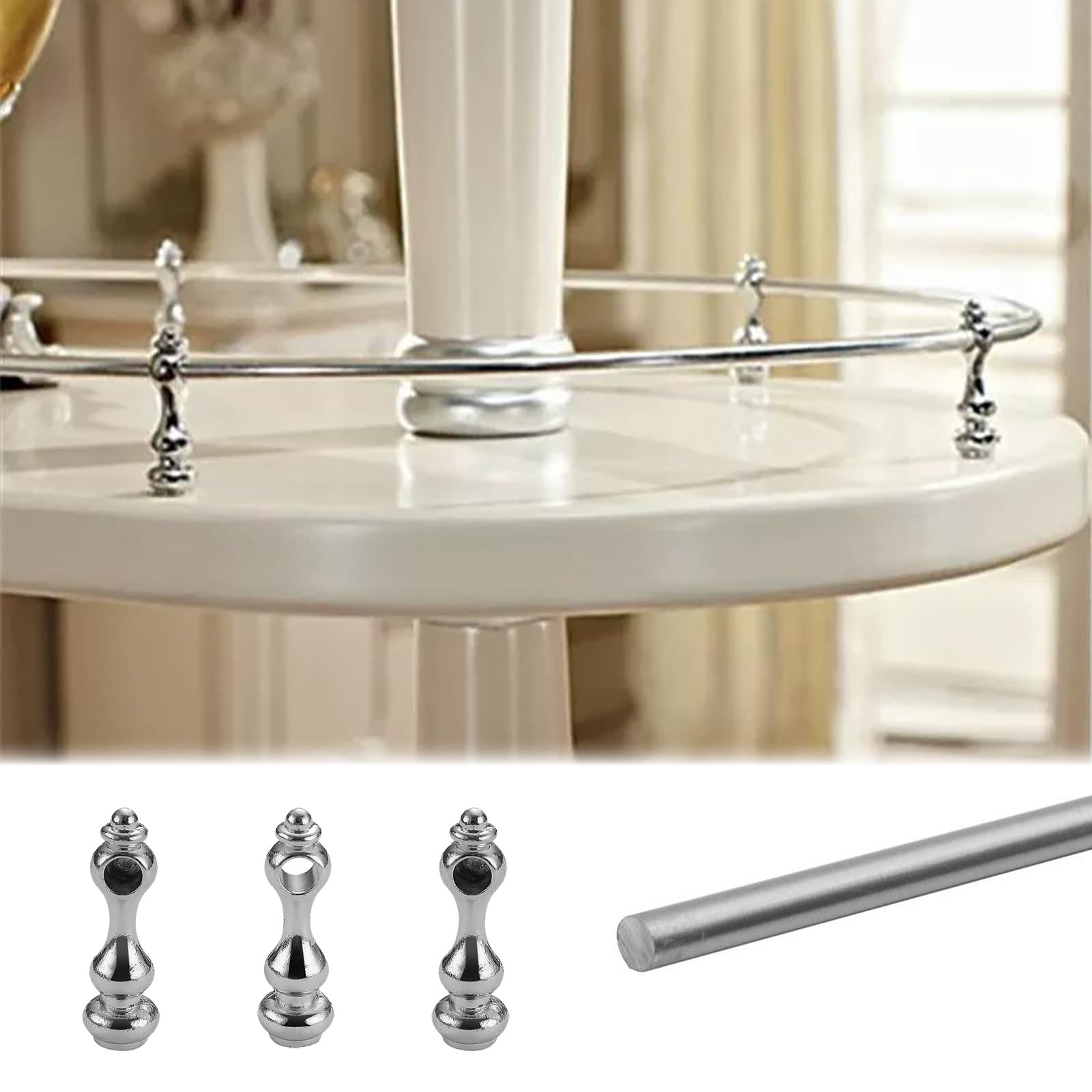ERRULAN Fall Prevention Metal Shelf Rail Fence Set, Aluminum Minimalist Decorative Guard Railing Bar for Bookshelf, Shoe Racks, Kitchen Cabinets(Silver,66cm/26in)