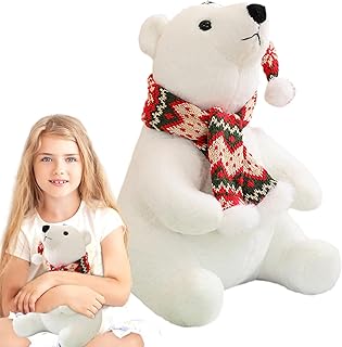 Urso Polar Recheado, pelúcia Natal, Urso polar branco pelúcia fofo com cachecol pelúcia macio fofinho perfeito para crianças, presentes Natal Ruliyeefu