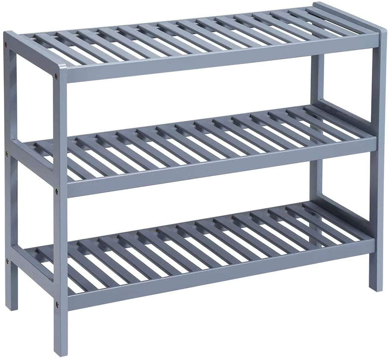 Unibos Bamboo Shoe Bench 3 Tier Shoe Rack Storage Organiser Shoe Racks Storage Shelf Organizer Perfect For Entryway Living Room Hallway Holds Up To 12 Adult Shoes (Grey)